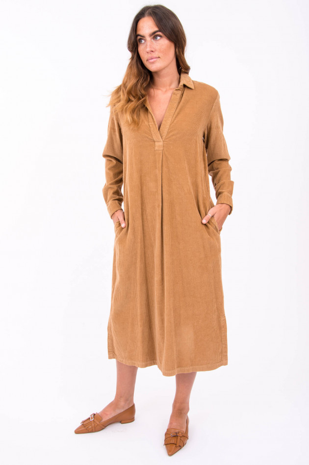 Rosso 35 Cord-Kleid mit Blusenkragen in Camel