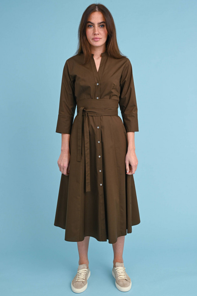 Rosso 35 Midi-Kleid mit Bindegürtel in Braun