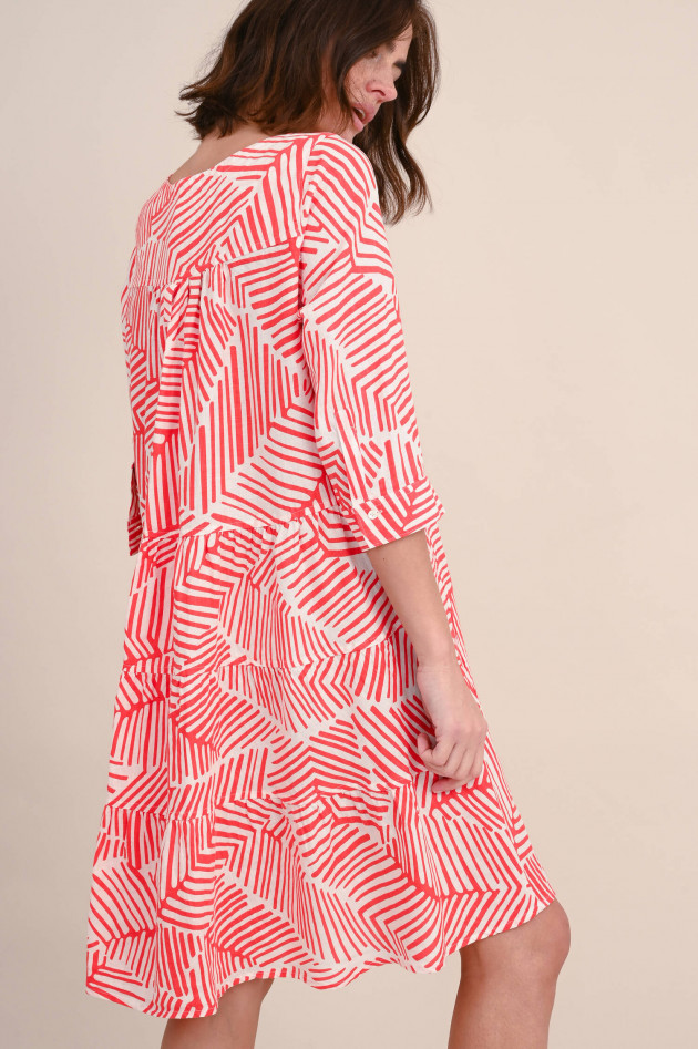Rosso 35 Leinenkleid mit Allover-Print in Rot/Weiß