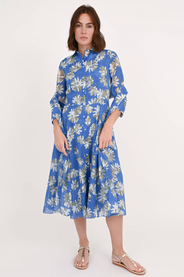 Rosso 35 Hemdblusenkleid mit Blumenprint in Blau/Weiß/Beige