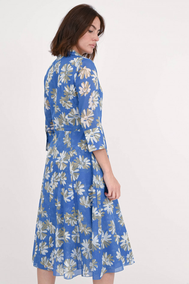 Rosso 35 Hemdblusenkleid mit Blumenprint in Blau/Weiß/Beige