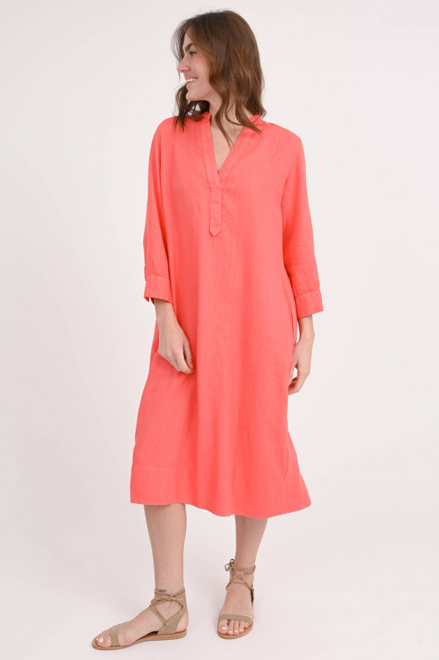 Rosso 35 Leinenkleid mit Tunika-Ausschnitt in Koralle