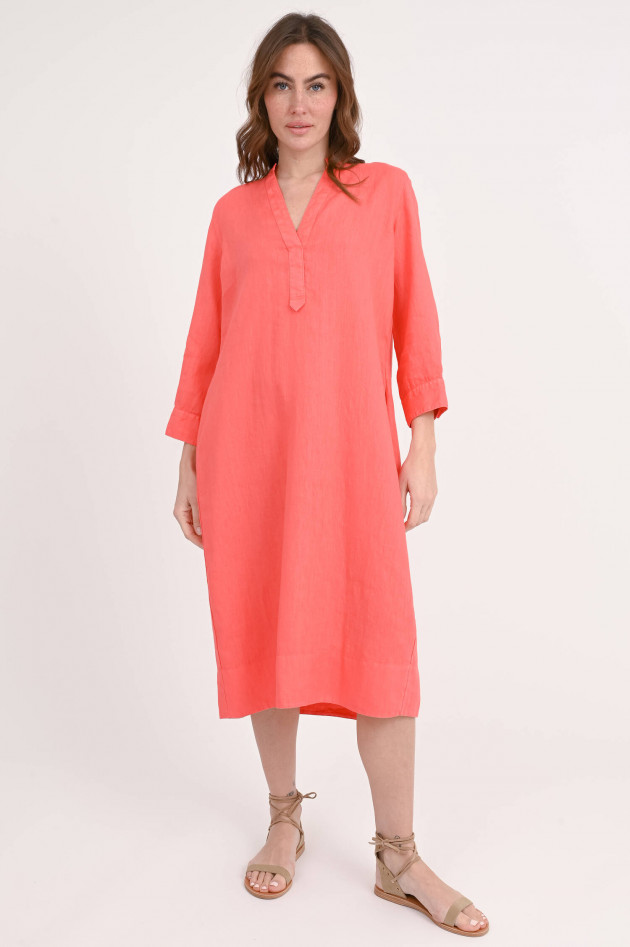 Rosso 35 Leinenkleid mit Tunika-Ausschnitt in Koralle
