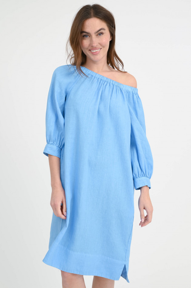 Rosso 35 Off-Shoulder Leinenkleid in Türkisblau