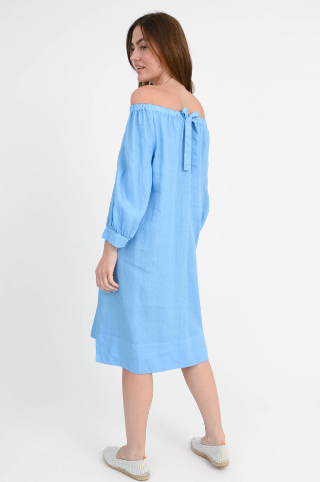 Rosso 35 Off-Shoulder Leinenkleid in Türkisblau