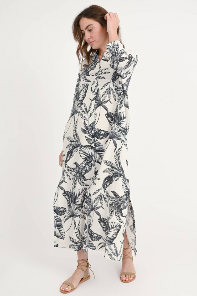 Rosso 35 Leinenkleid mit Palmen-Print in Schwarz/Weiß