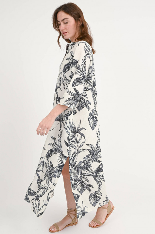 Rosso 35 Leinenkleid mit Palmen-Print in Schwarz/Weiß