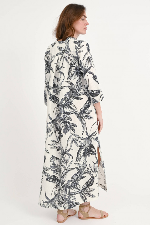 Rosso 35 Leinenkleid mit Palmen-Print in Schwarz/Weiß