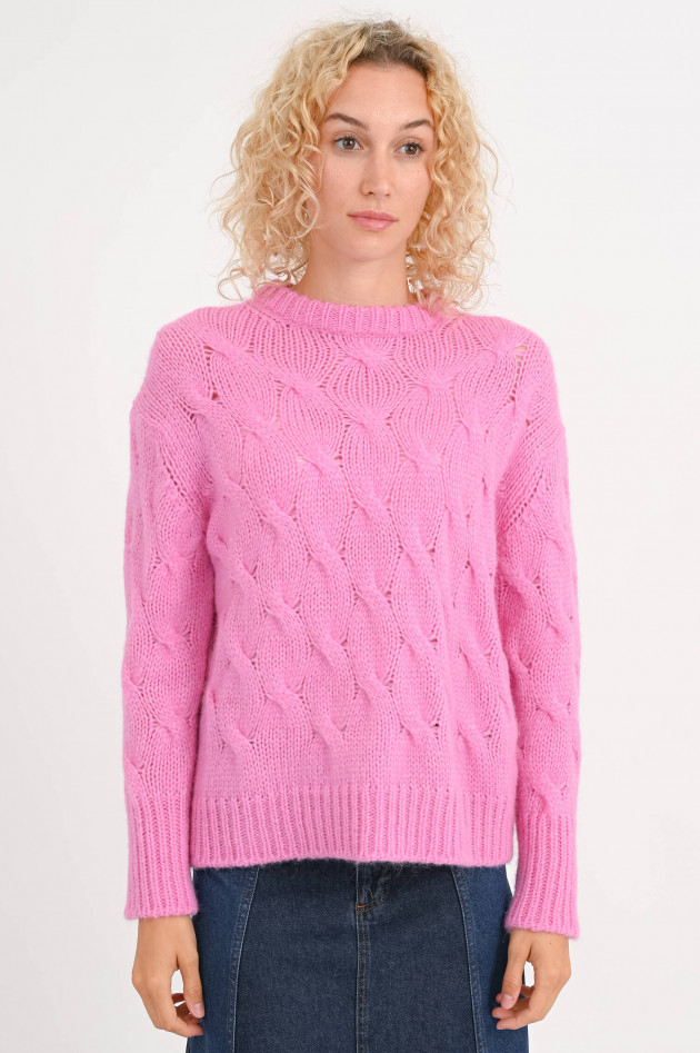 Rosso 35 Alpaka-Zopfstrick-Pullover in Hot Pink