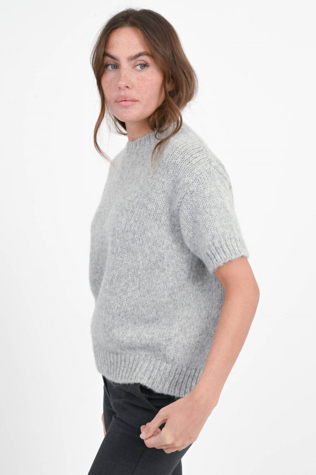 Rosso 35 Kurzarm-Alpaka-Mix-Pullover in Hellgrau