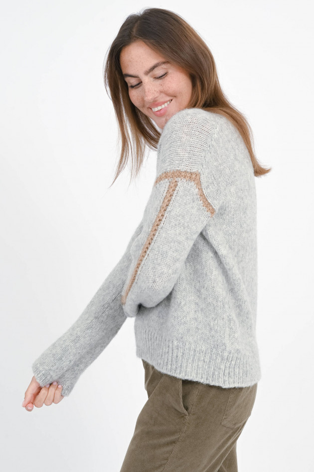 Rosso 35 Strickpullover mit dekorativer Kante in Grau/Beige