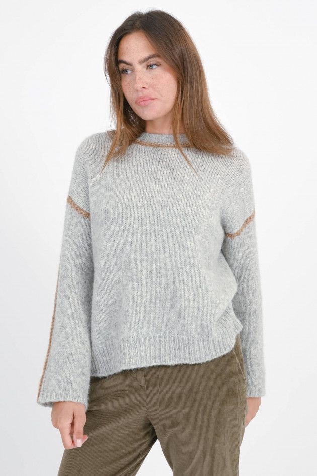 Rosso 35 Strickpullover mit dekorativer Kante in Grau/Beige