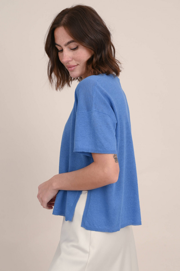 Rosso 35 T-Shirt aus Leinen-Baumwoll-Mix in Blau