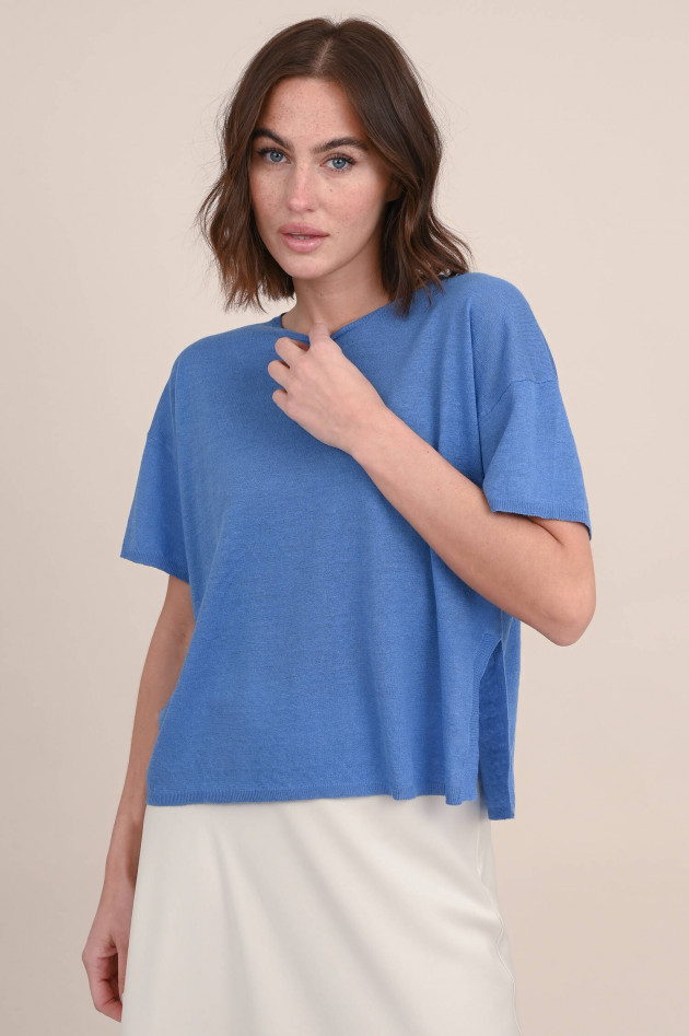 Rosso 35 T-Shirt aus Leinen-Baumwoll-Mix in Blau