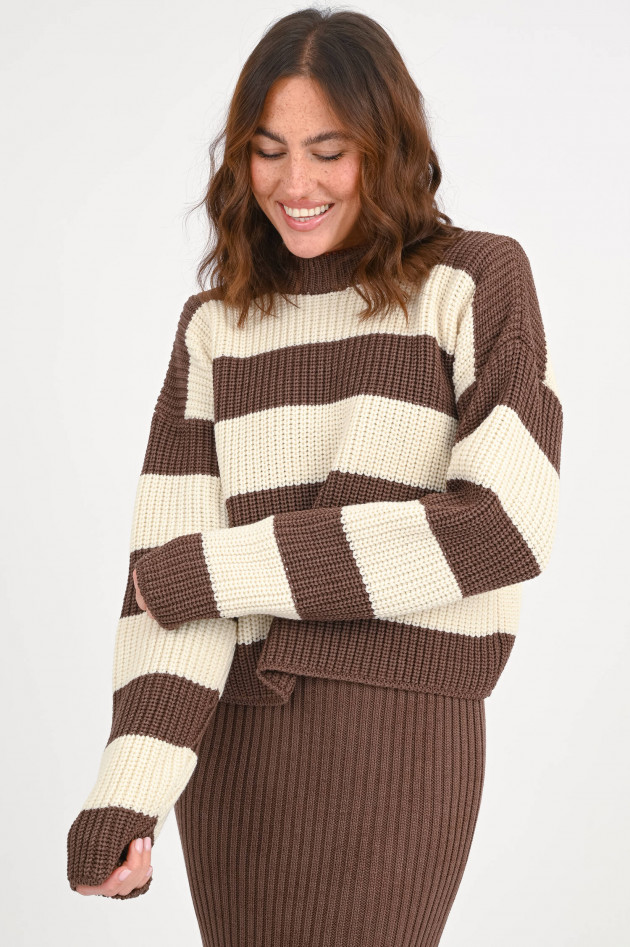 Rudolf Grobstrick-Pullover LEONTYNE in Braun/Creme