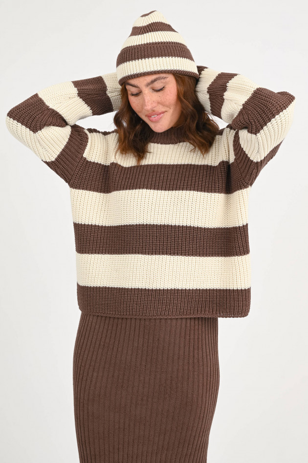 Rudolf Grobstrick-Pullover LEONTYNE in Braun/Creme