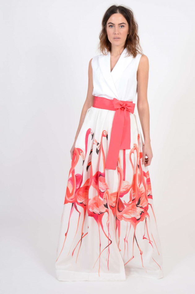 Sara Roka Kleid mit Flamingodruck in Weiß/Pink