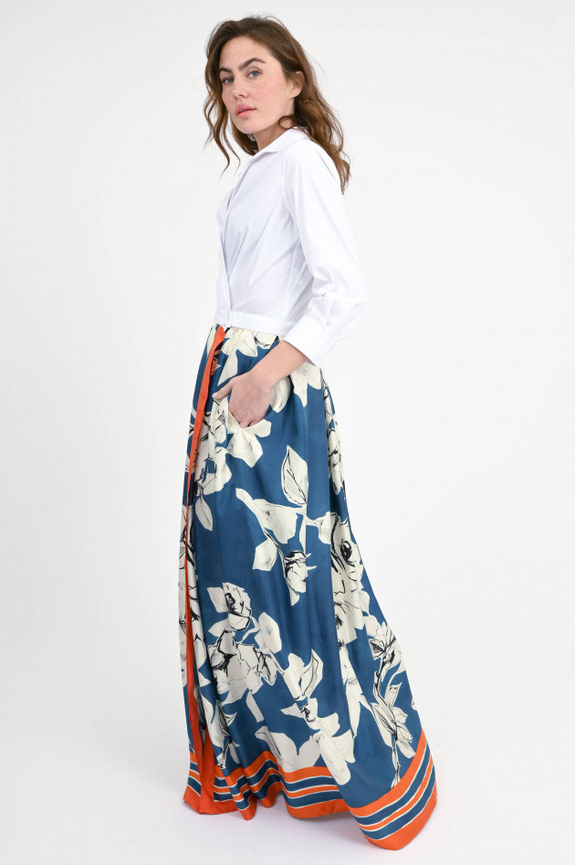 Sara Roka Seiden-Baumwollwollkleid JINNY in Weiß/Multicolor