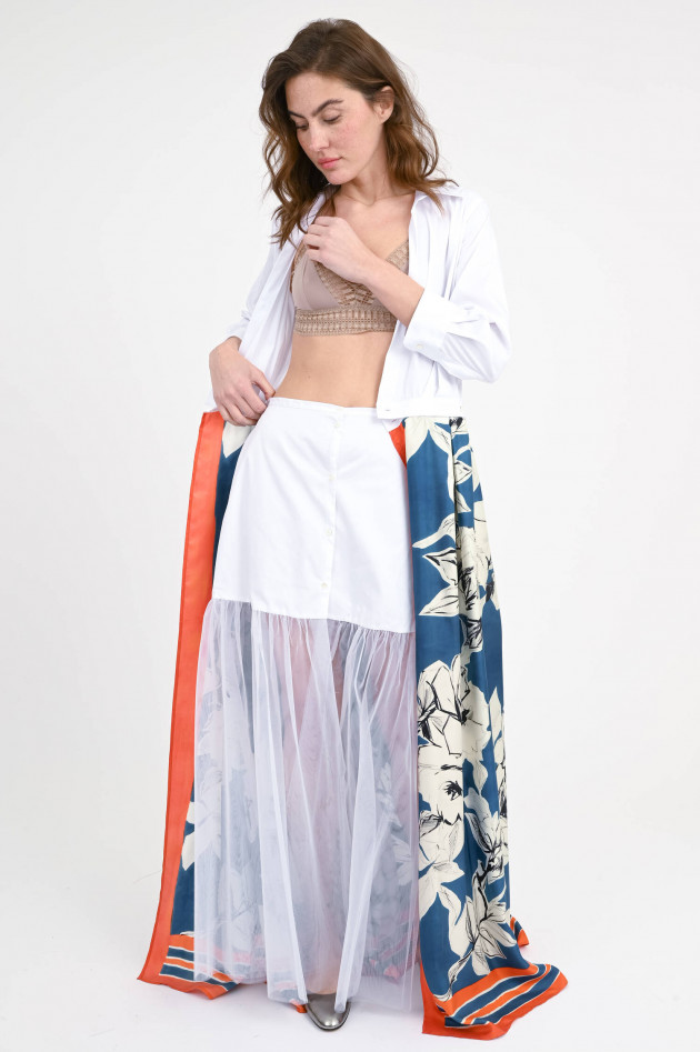 Sara Roka Seiden-Baumwollwollkleid JINNY in Weiß/Multicolor