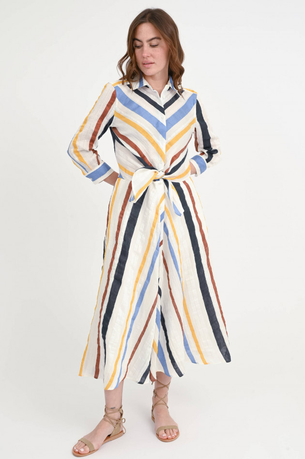 Sara Roka Midi-Kleid DRALLA aus Leinen-Mix in Weiß/Multi