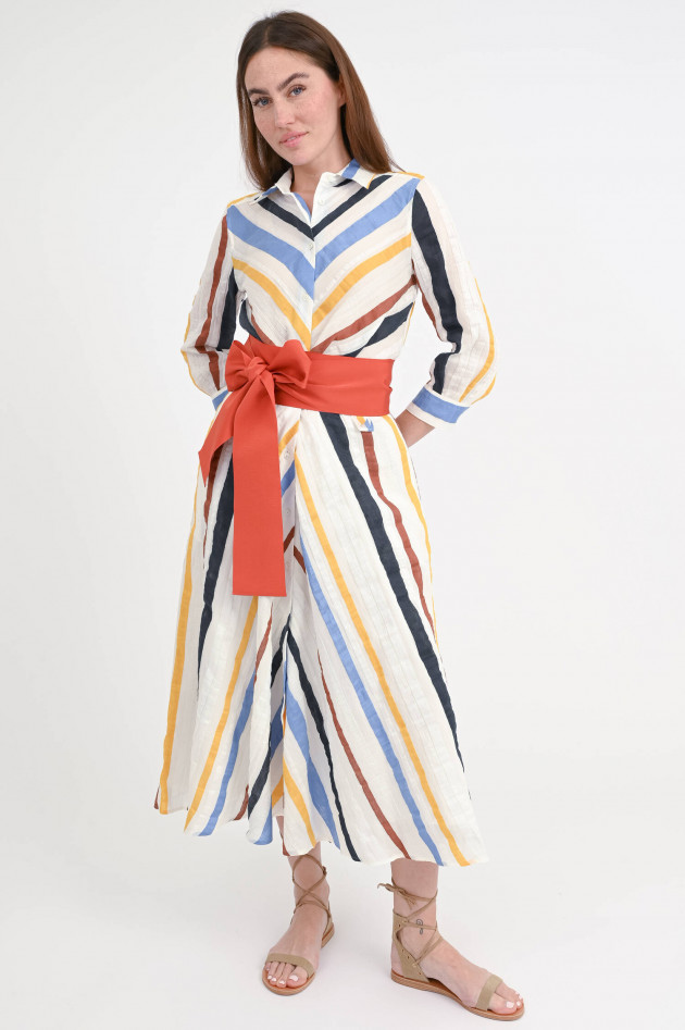Sara Roka Midi-Kleid DRALLA aus Leinen-Mix in Weiß/Multi