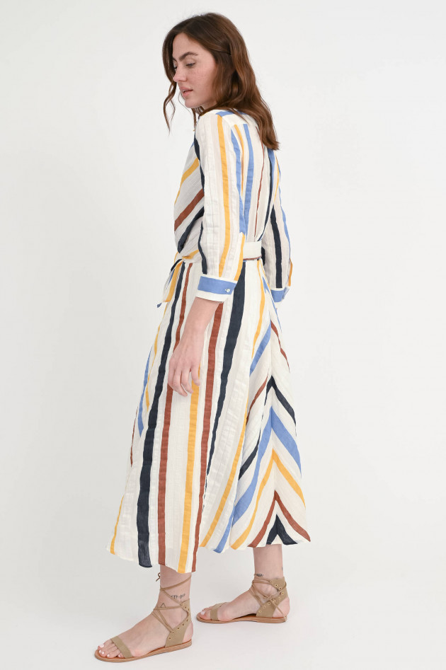 Sara Roka Midi-Kleid DRALLA aus Leinen-Mix in Weiß/Multi