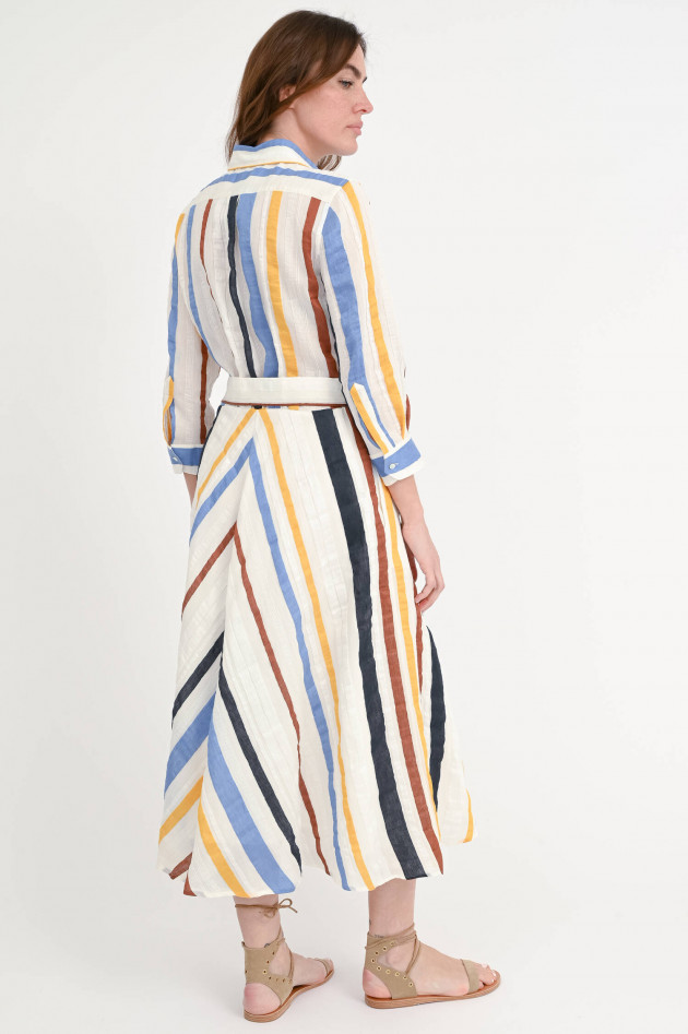 Sara Roka Midi-Kleid DRALLA aus Leinen-Mix in Weiß/Multi