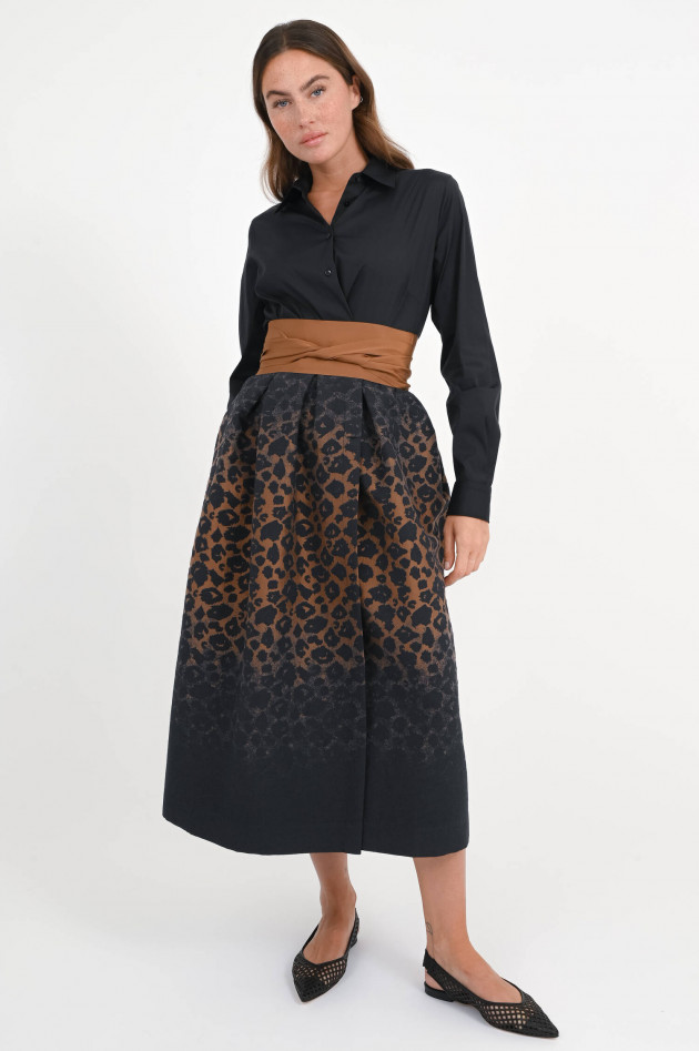 Sara Roka Midi-Kleid ELENINA mit Leo-Print in Schwarz/Braun