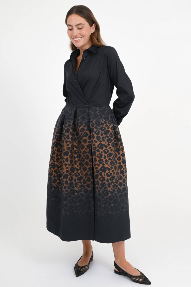 Sara Roka Midi-Kleid ELENINA mit Leo-Print in Schwarz/Braun