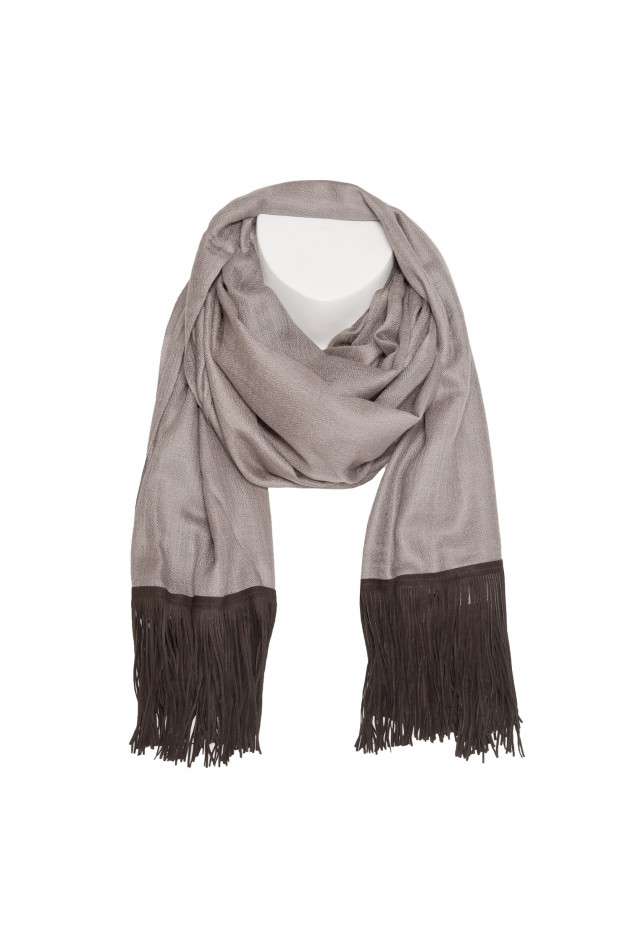 Michaela Feyrsinger Schal mit Lederfransen in Taupe/Braun