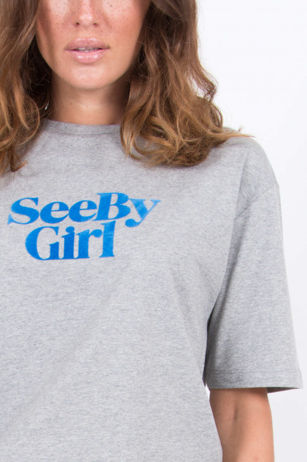 See by Chloé Oversized-Shirt mit Samt-Schrift in Grau | GRUENER.AT