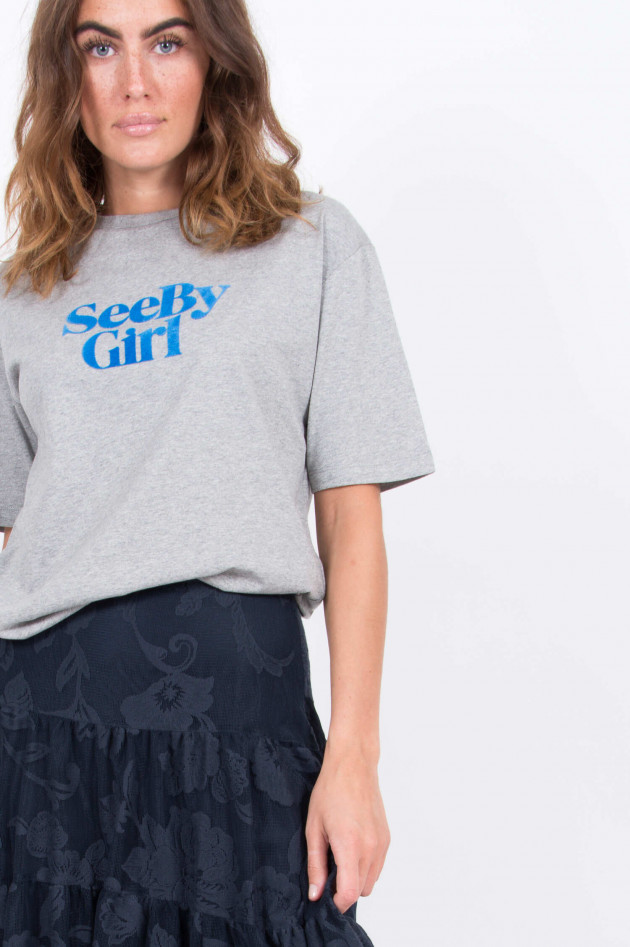 See by Chloé Oversized-Shirt mit Samt-Schrift in Grau