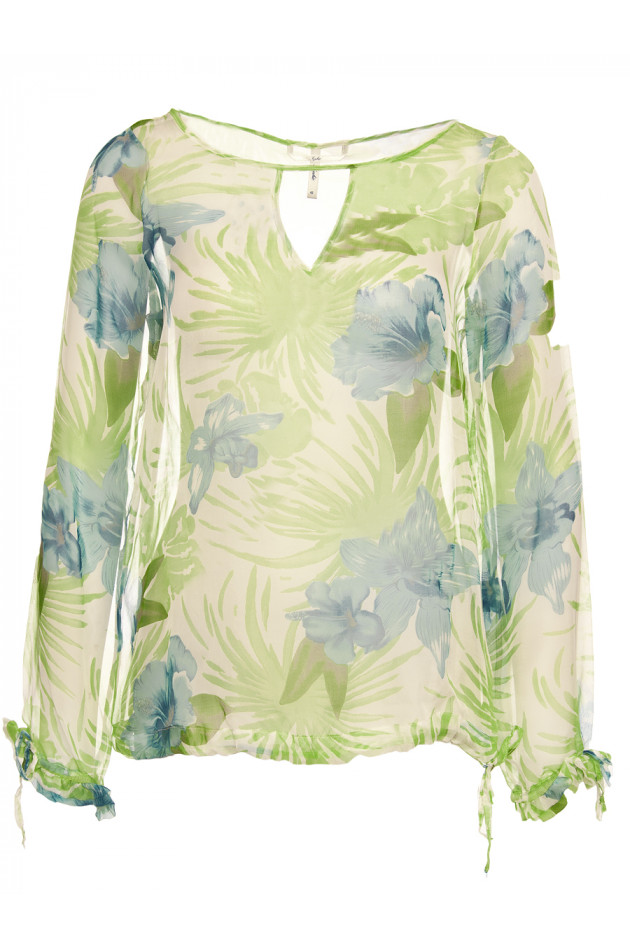 Sophie  Seidenbluse in Blau/Grün gemustert