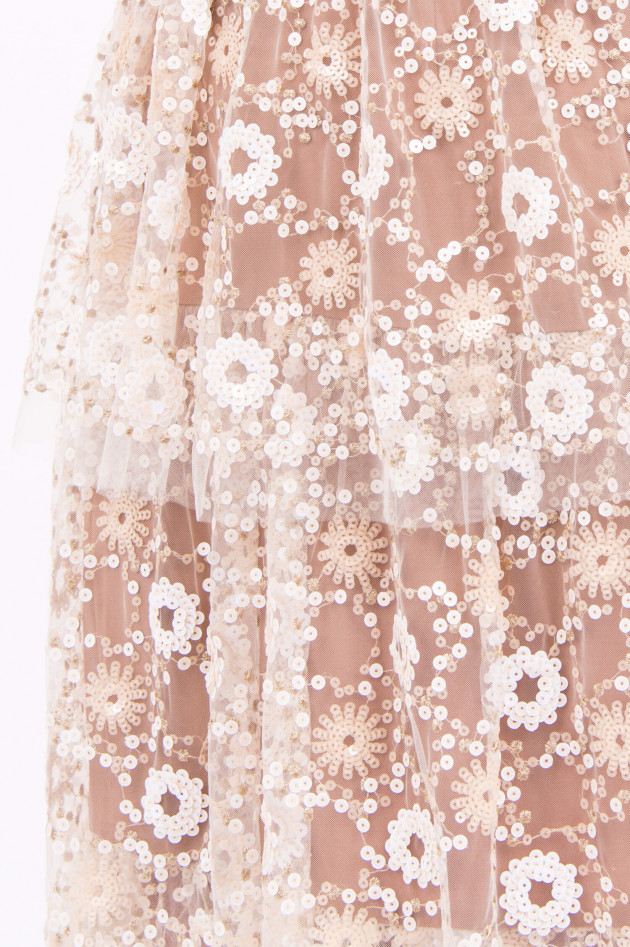 Self-Portrait Midi-kleid mit floralen Elementen in Weiß/Nude