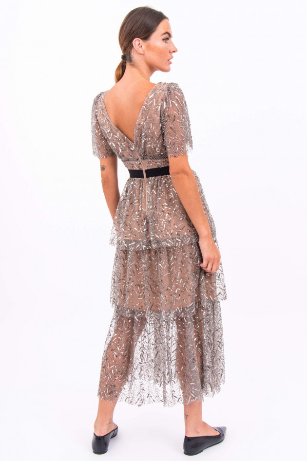 Self-Portrait Midi-Kleid mit Pailletten-Besatz in Graphit