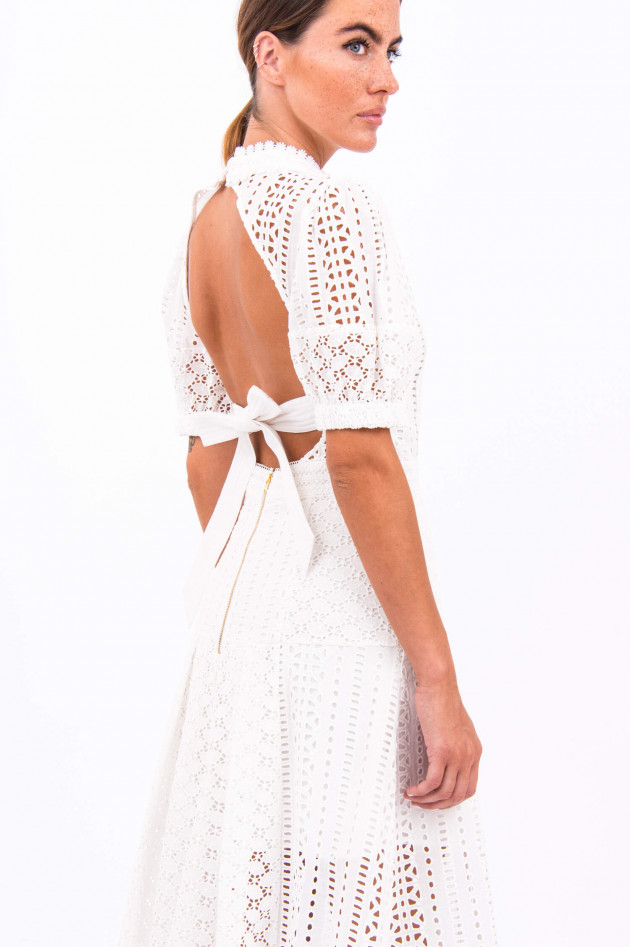 Self-Portrait Midi-Kleid mit Lochstickerei in Weiß