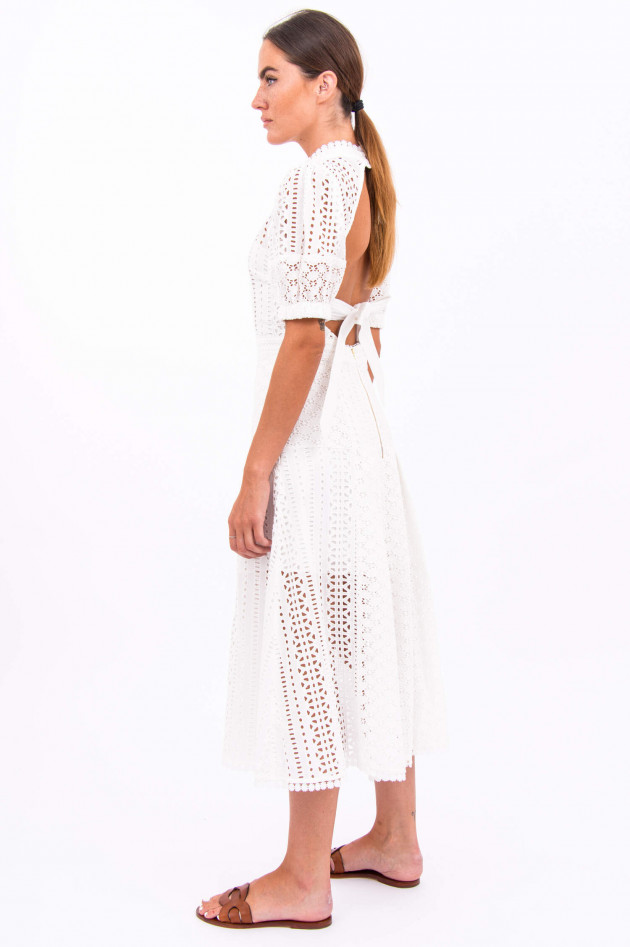 Self-Portrait Midi-Kleid mit Lochstickerei in Weiß