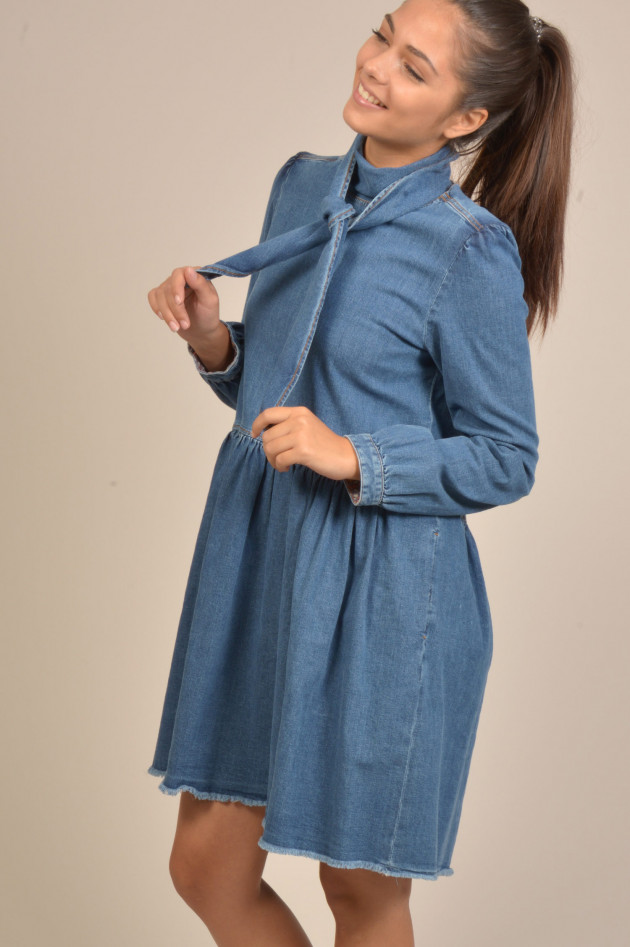 Semi-Couture Jeanskleid mit Bindekragen in Blau
