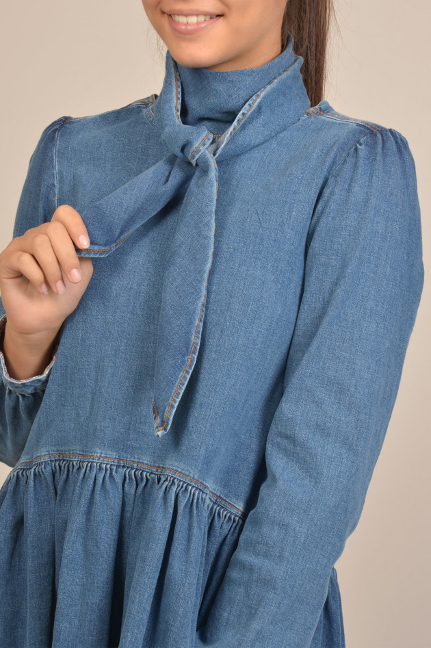 Semi-Couture Jeanskleid mit Bindekragen in Blau