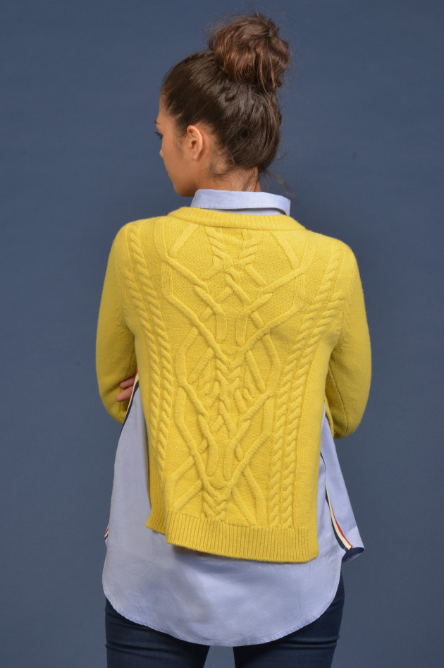 Semi-Couture Wollpullover mit Zopfstrickmuster in Gelb