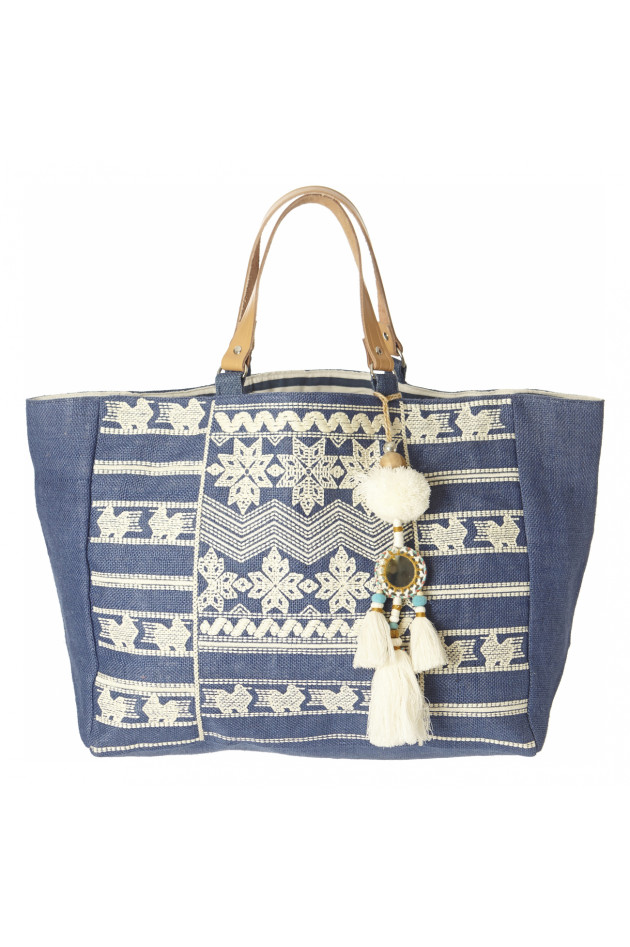 Star Mela Shopper bestickt in Weiß/Blau