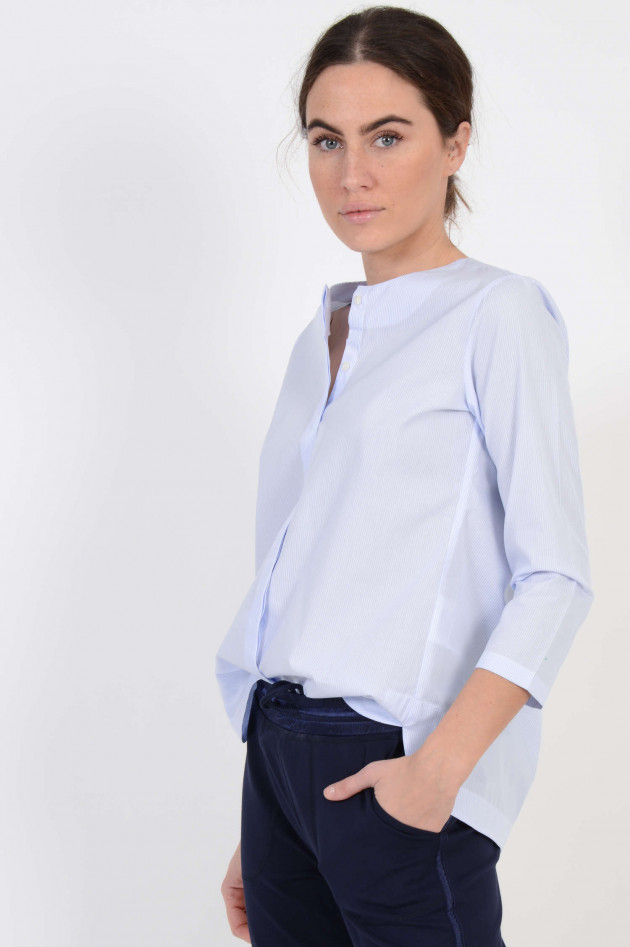 Soluzione Bluse mit Kellerfalte in Blau/Weiß gestreift