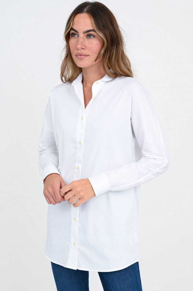 Soluzione Lange Bluse mit Umlegekragen in Weiß