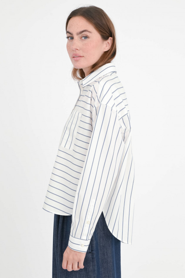 Soluzione Boxy Bluse mit dekorativen Streifen in Weiß/Blau