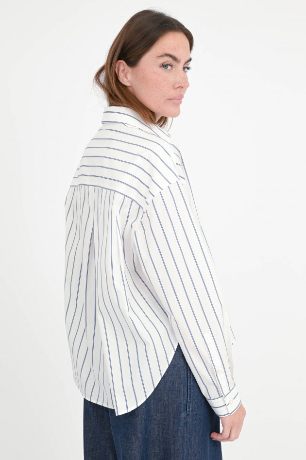 Soluzione Boxy Bluse mit dekorativen Streifen in Weiß/Blau