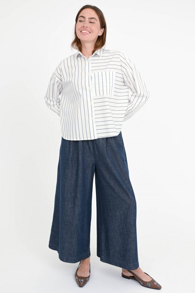 Soluzione Boxy Bluse mit dekorativen Streifen in Weiß/Blau