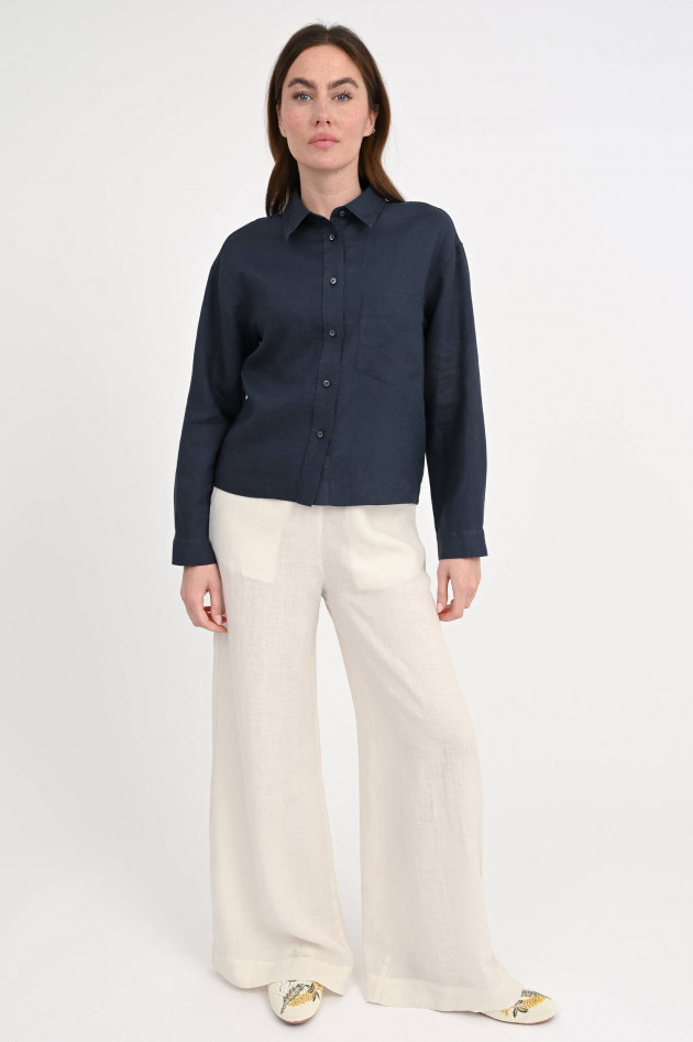 Soluzione Gekürzte Leinenbluse in Navy