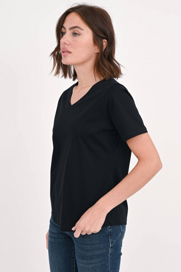 Soluzione Baumwoll-Shirt mit V-Ausschnitt in Schwarz
