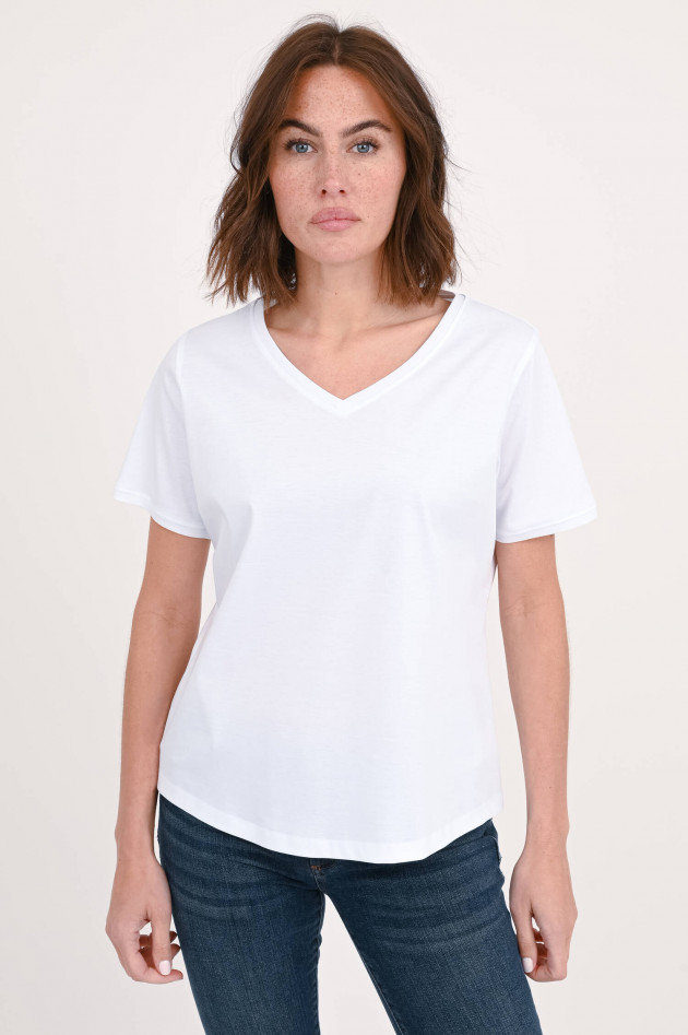Soluzione Baumwoll-Shirt mit V-Ausschnitt in Weiß