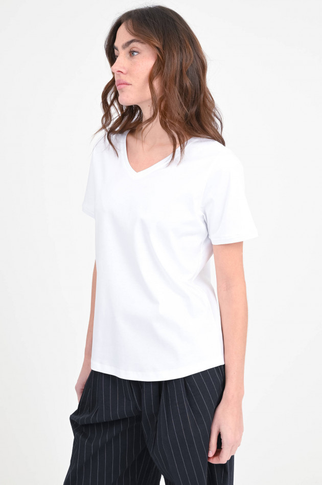 Soluzione Baumwoll-Shirt mit V-Ausschnitt in Weiß